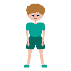 Happy boy in glasses, t-shirt and shorts