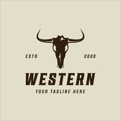 head of bull skull logo vintage vector illustration template icon graphic design. western texas longhorn sign or symbol for butcher or ranch and livestock concept