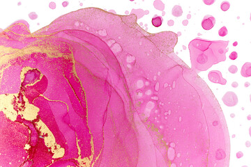 Watercolor pink blots and swirls with golden streak