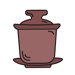 Doodle gaiwan with tea ceremony. Vector illustration isolated on white background.