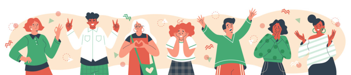 Positive emotion people set flat style, vector illustration