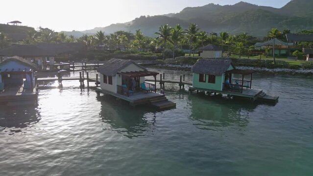 drone shot of floating villa at Amber cove, puerto Plata, Dominican Republic. 4k