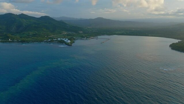 aerial shot of blue water at Maimon bay In Puerto Plata Dominican Republic. 4K.