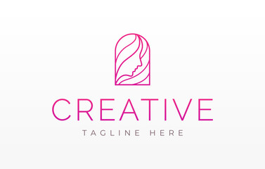 Beautiful Woman Hair Salon Line Art Logo Design