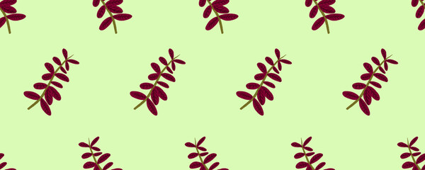 stem of red herb with round leaves hand drawn cartoon crayon style as seamless pattern wallpaper on green pastel background header