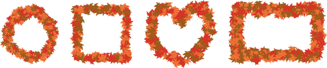 Naklejka na ściany i meble Autumn leaves border with different shape. Cute border circle square rectangle heart shape. Vector illustration.
