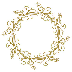 Vector golden floral wreath - elegant romantic 
 round border with decorative flowers and leaves.