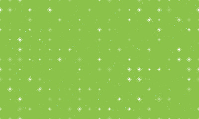 Seamless background pattern of evenly spaced white main road signs of different sizes and opacity. Vector illustration on light green background with stars