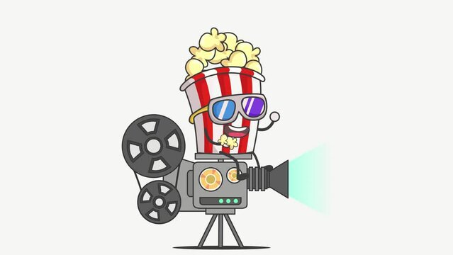 Popcorn with a movie machine, cartoon