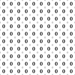 Square seamless background pattern from geometric shapes are different sizes and opacity. The pattern is evenly filled with big black number zero symbols. Vector illustration on white background