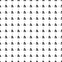 Square seamless background pattern from black yoga stretching pose symbols are different sizes and opacity. The pattern is evenly filled. Vector illustration on white background