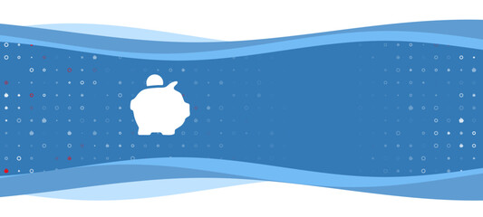 Blue wavy banner with a white piggy bank symbol on the left. On the background there are small white shapes, some are highlighted in red. There is an empty space for text on the right side