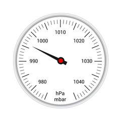 Realistic illustration of a round barometer with a white plastic circular frame - vector