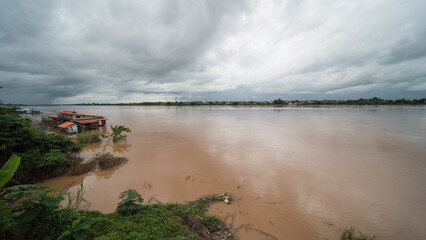 Nong Khai, a city in north-east Thailand situated directly on the mekong river on a cloudy day in the rainy season.