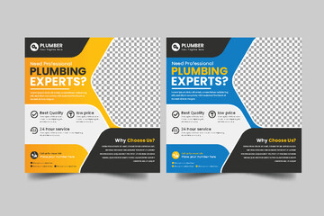 Construction and house renovation services social media post and plumber service  web banner design template