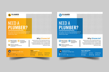Construction and house renovation services social media post and plumber service  web banner design template