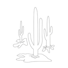 Cactus set. Hand drawn wild thorny desert plants, Black and white cacti isolated on white background.