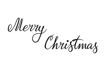 Merry Christmas. Handwritten congratulation text. Winter holiday wishes. Hand drawn vector illustration isolated on white.