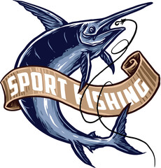 barracuda fish emblem retro badge vector