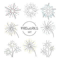 Hand drawn set of vector fireworks.