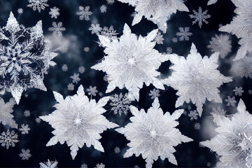 Extreme close up of snowflake structure and natural, Wallpaper background.