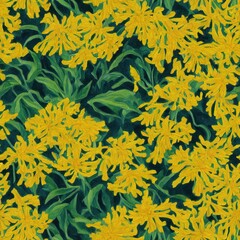 Naklejka na ściany i meble Goldenrod flowers with leaves – High quality botanical painting