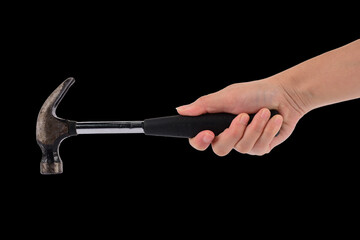 Black hammer isolated on black background.