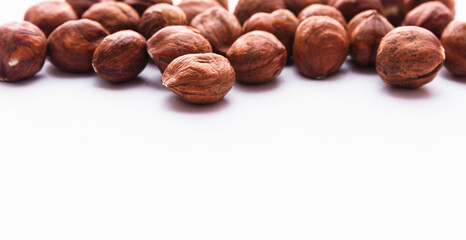 Hazelnuts isolated on white background