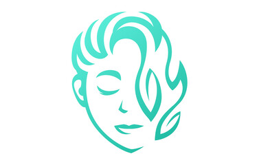 Nature Beauty Woman Face Short Haired Logo Design Template