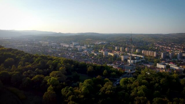 Avas Kil&aacute;t&oacute;. Miskolc town with an old Radio Station antenna, which is a now a popular place to get a view of the city