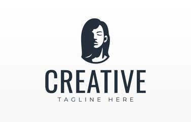 Woman Face Cut Out Logo Design Template