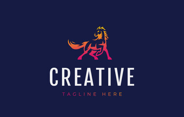 Mustang Gradient Logo Design Template. Angry Horse Farm Icon Vector