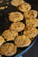 Murtabaks in the pan It is a type of pancake, stuffed with eggs, onions, spices, and minced meat, then grilled to perfection. popular street food in Malaysia