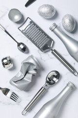 Concept of Silver, different silver textures and items