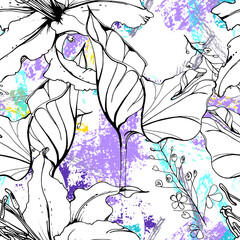 Fototapeta premium Floral Geometric Print Tropical Jungle Leaf Brush