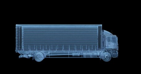 Truck isolated on the black background with alpha channel for overlay design or screen blending video editing hologram or futuristic Hud concept 4K footage of 360 rotating white line wireframe - Powered by Adobe