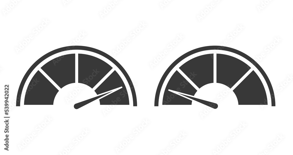 Poster Gauge dashboard pictogram icon with bad low performance benchmark speed vector or quality speed meter ui element graphic with best good arrow indicator symbol image