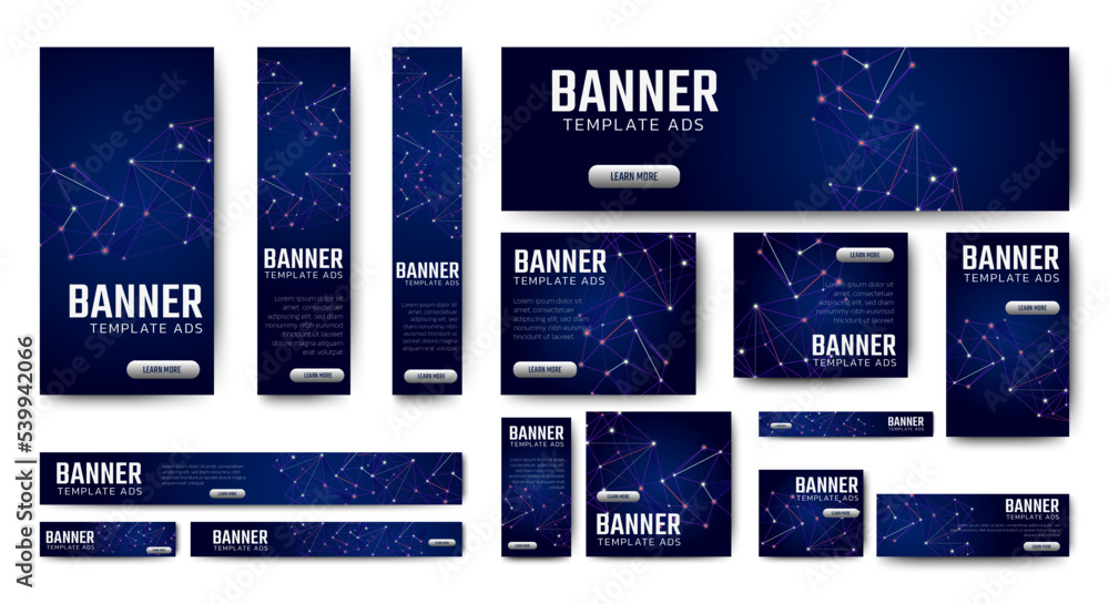 Aufkleber abstract technology banners design web template set. futuristic gradient blue with network connected