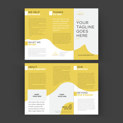 trifold brochure flat clean double side, flyer, leaflet. Vector design background, use for information, marketing, promotion, advertising, and corporate. Yellow color  and white. A4 size.