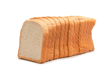 Delicious bread slices isolated on a white background, top view.