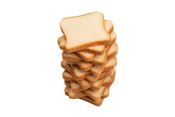Delicious bread slices isolated on a white background, top view.