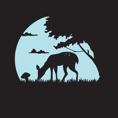 Silhouette of a cute baby deer in the forest