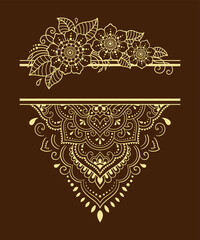 Frame in eastern tradition. Stylized with henna tattoos decorative pattern for decorating covers for book, notebook, casket, magazine, postcard and folder. Flower border in mehndi style.