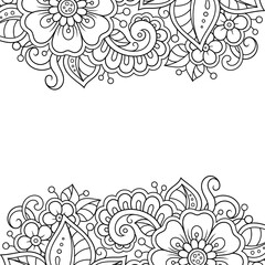 Frame in eastern tradition. Stylized with henna tattoos decorative pattern for decorating covers for book, notebook, casket, magazine, postcard and folder. Flower border in mehndi style.