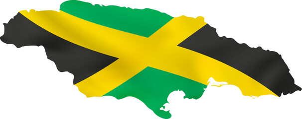 Jamaica map with waving flag. - obrazy, fototapety, plakaty