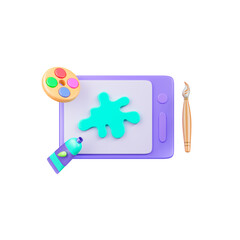 Digital painting on graphic tablet icon 3d render illustration