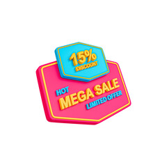 Mega sale 15% off 3d promotion banner