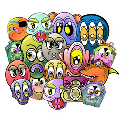 Abstract cartoon vector illustration Funny crazy doodles characters