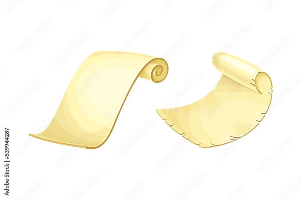 Poster old scroll or roll of papyrus, parchment or paper containing writing vector set