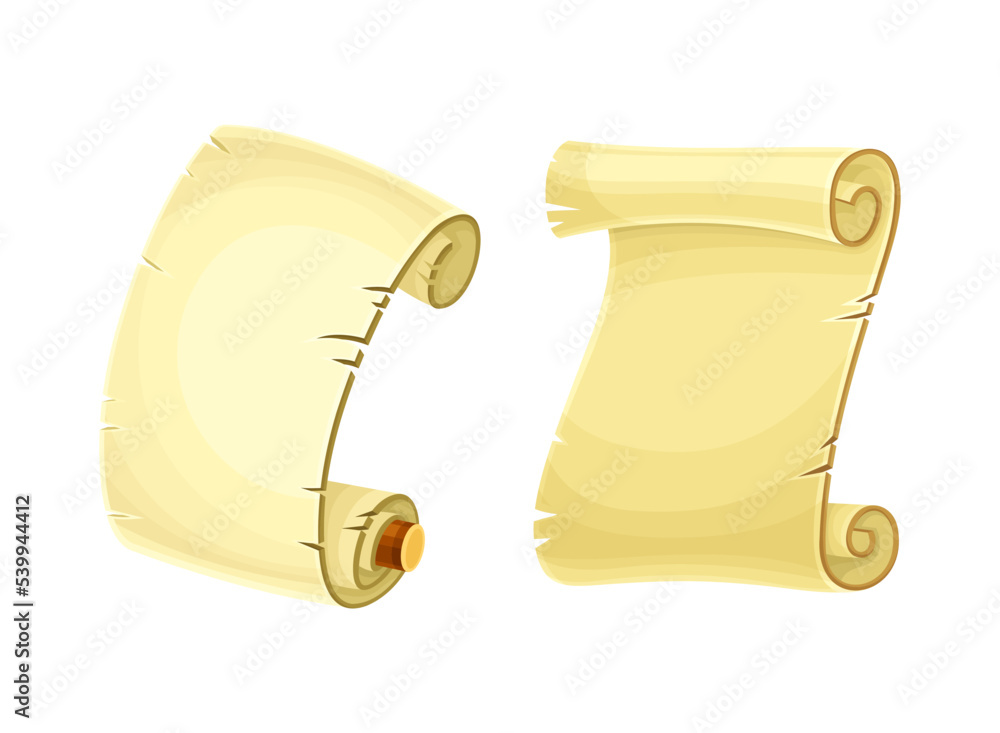 Poster old scroll or roll of papyrus, parchment or paper containing writing vector set
